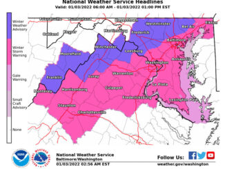 Winter Storm Warning Map January 2, 2022 (NWS Baltimore/Washington)