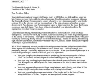 Letter from Gov. Greg Abbott to President Joe Biden via hand delivery on January 8, 2023 (SOURCE: texas.gov)