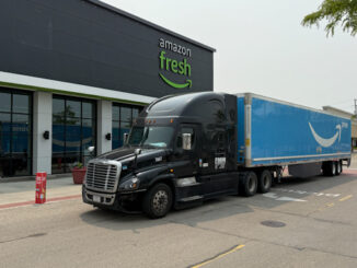 Amazon Prime truck in front of an Amazon Fresh store in Arlington Heights, Illinois (CARDINAL NEWS)
